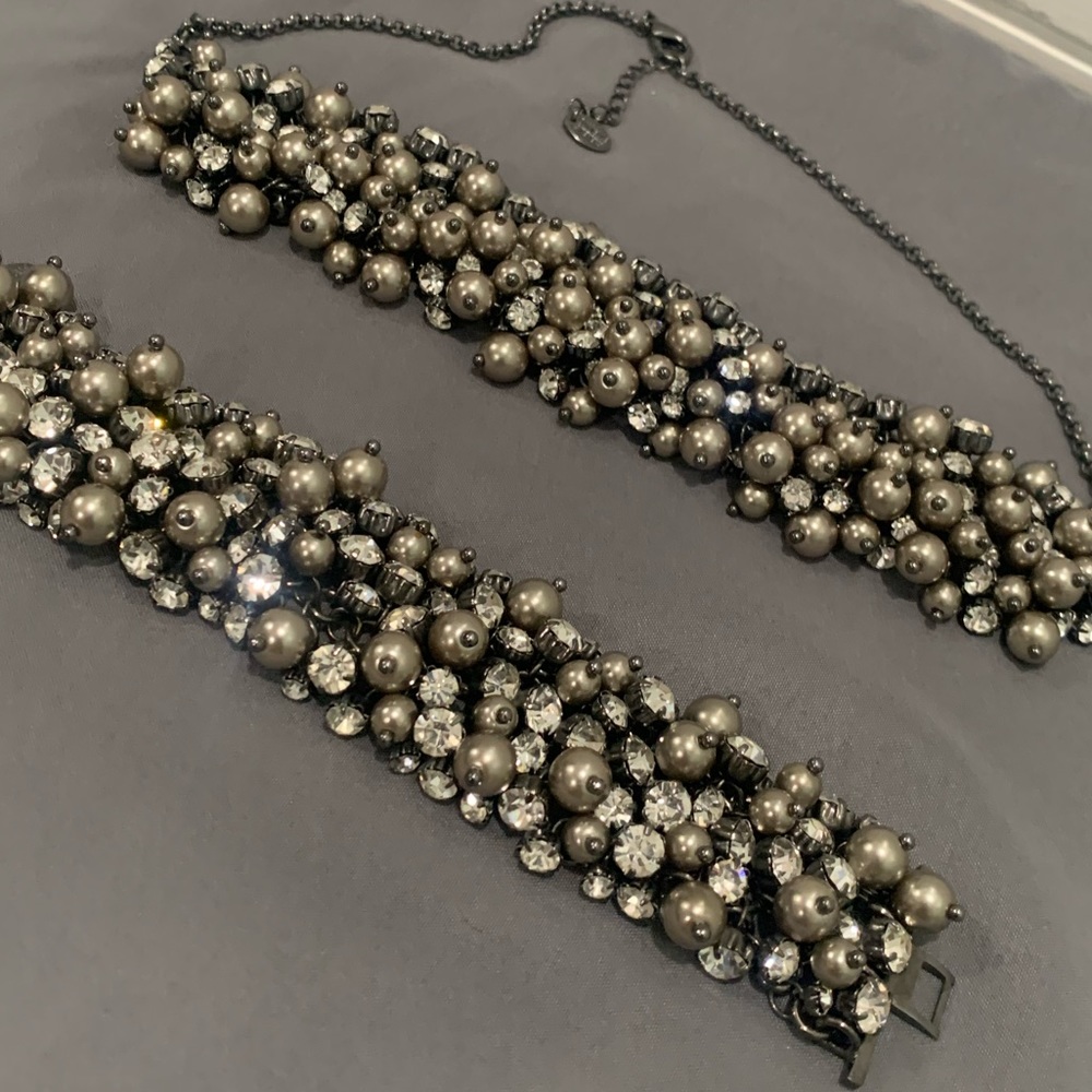 Danielle Stevens, matching necklace and bracelet. Black pearls and diamonds.